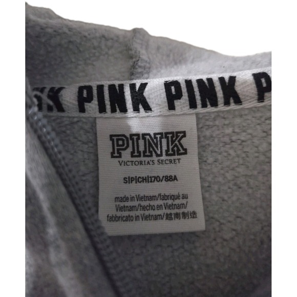 Victorias Secret PINK Gray Zip Hoodie Red Cropped, Size Small - Picture 2 of 4